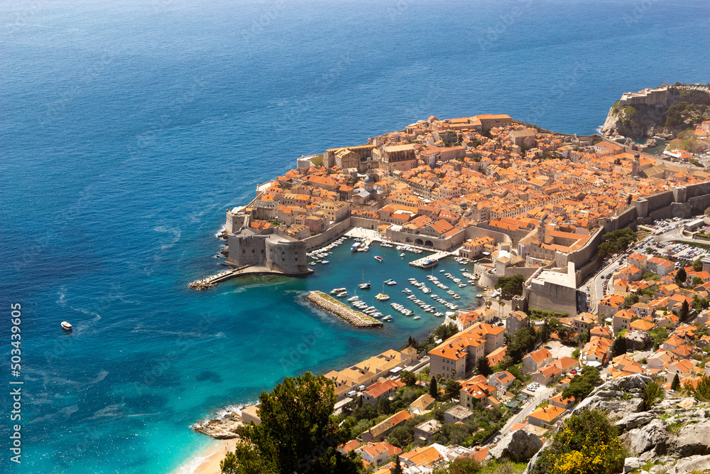 Aerial view of the old town Dubrovnik in Croatia.