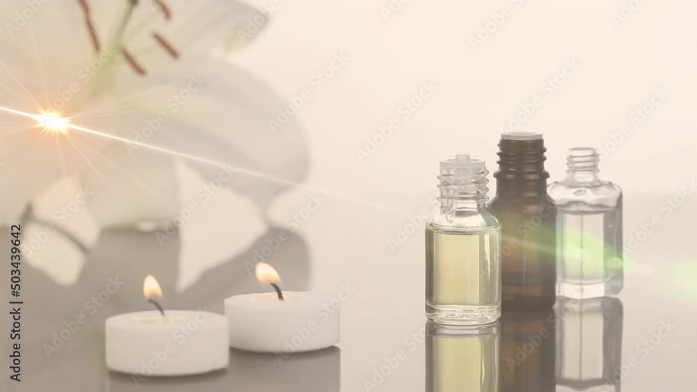Animation of light spots over candles and oil Animation of light spots over candles and oil