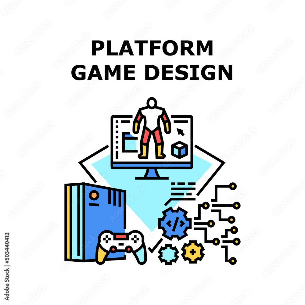 Game Platform Design Vector Icon Concept. Game Platform Design And Developing Character For Playing In Cyberspace World. Electronic Technology Creativity And Innovation Color Illustration Game Platform Design Vector Icon Concept. Game Platform Design And Developing Character For Playing In Cyberspace World. Electronic Technology Creativity And Innovation Color Illustration