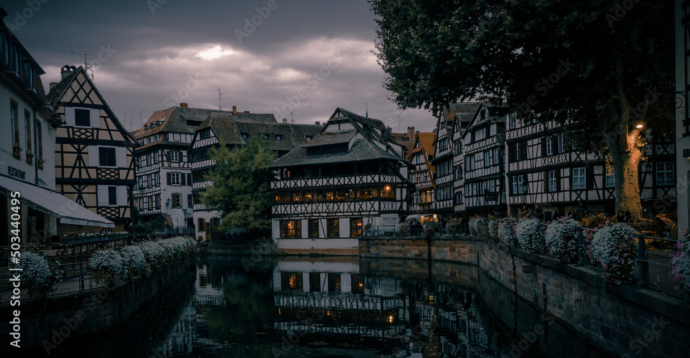 Maison Des Tanneurs in the Petite France with water reflection France, Grand Est, Strasbourg, Bas-rhin, Famous Half Timbered-house Petite France District with water reflection Maison Des Tanneurs in the Petite France with water reflection France, Grand Est, Strasbourg, Bas-rhin, Famous Half Timbered-house Petite France District with water reflection