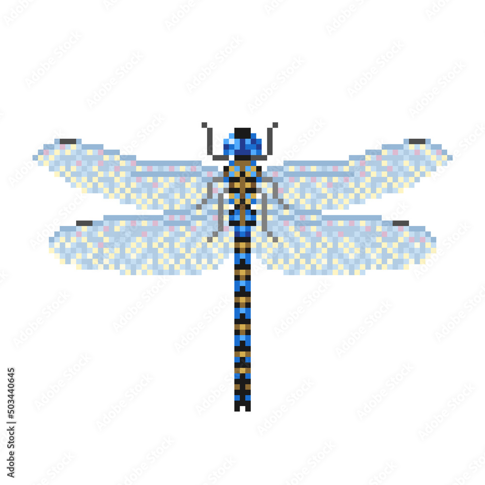 Dragonfly in pixel art style, vector illustration Dragonfly in pixel art style, vector illustration