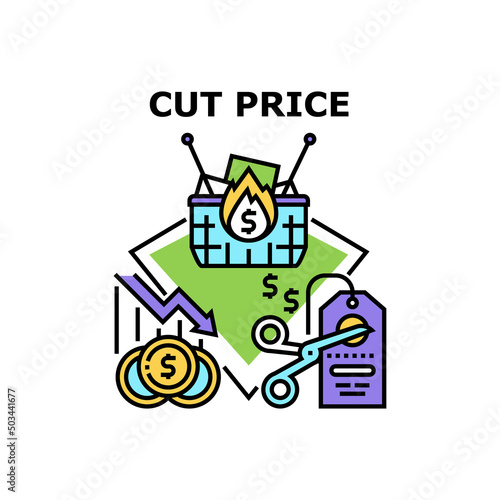 Cut Price Coupon Vector Icon Concept. Cut Price Coupon For Purchasing Goods In Market, Internet Store Or Shop Seasonal Discount And Down Rate. Commercial Offer And Sales Color Illustration