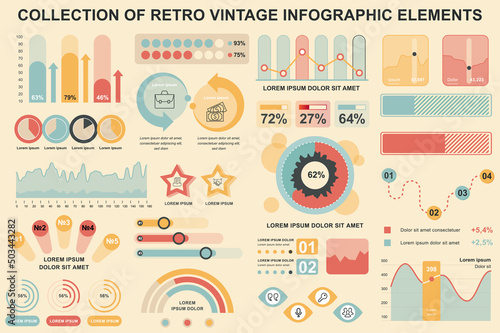 Bundle vintage infographic elements data visualization vector design template. Can be used for steps, business processes, workflow, diagram, flowchart, timeline, marketing icons, retro infographics.