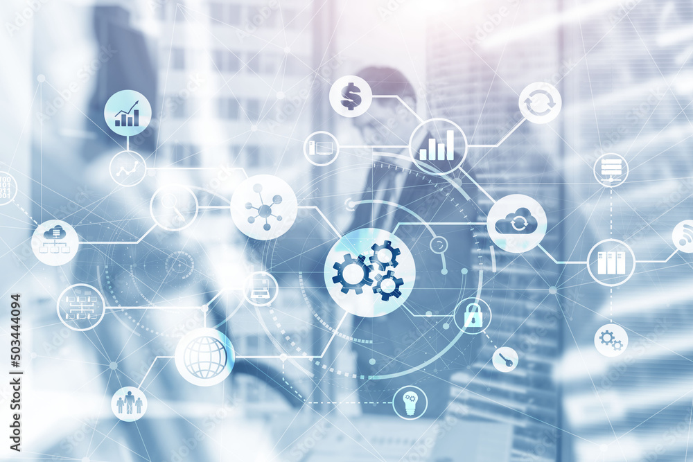 Process automation concept on blurred office and people Process automation concept on blurred office and people