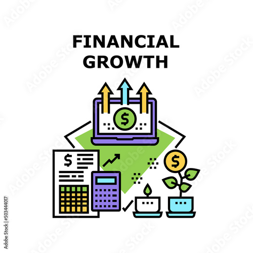Financial Growth Vector Icon Concept. Economy Business And Investment For Financial Growth And Passive Income. Online Remote Work And Accountant Businessman Occupation Color Illustration