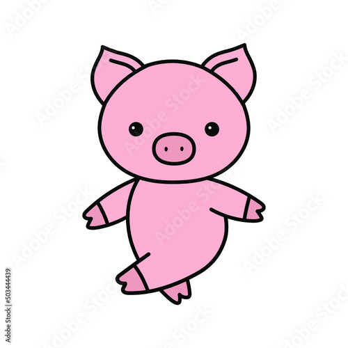 Cute walking pig simple vector illustration