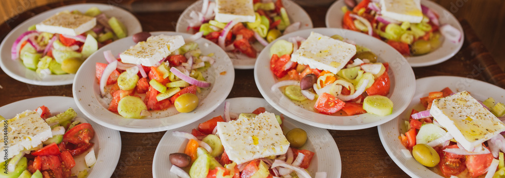 Greek salad. Dinner with salad. Summer