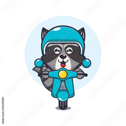 cute raccoon mascot cartoon character ride on scooter