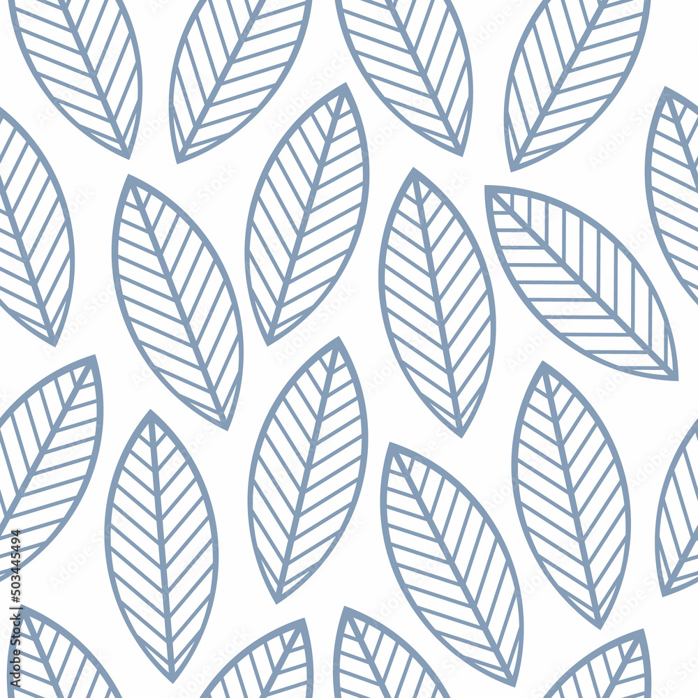 Graphic contour leaves backdrop. Seamless leaf pattern vector illustration. Minimal floral wallpaper. White background. Botanical geometric texture. Template for print, design, banner or card.