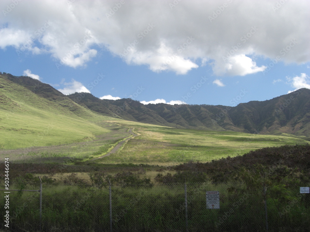 Driving around the Makaha Valley of Oahu island, Hawaiian state.  Year 2011 