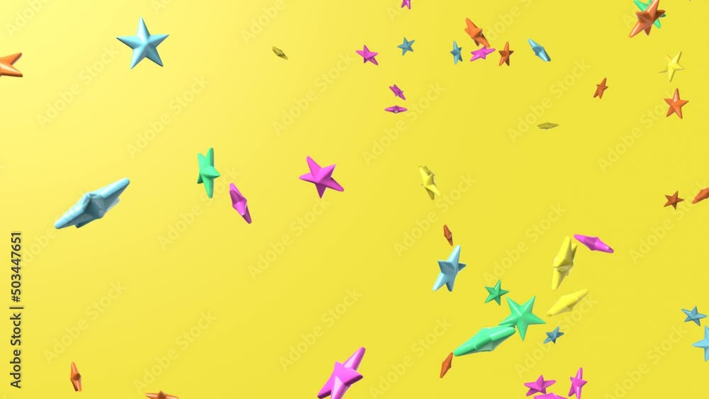 Colorful star objects on yellow background.
Confetti animation for background.
Colorful star objects on yellow background.
Confetti animation for background.