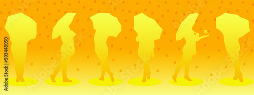 girl umbrella rain autumn yellow orange banner woman