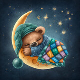 Little bear sleeping on the moon
