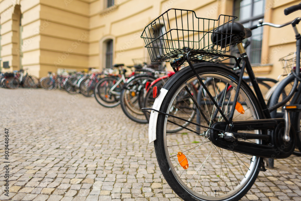Bicycle parking in Europe. Popular urban transport