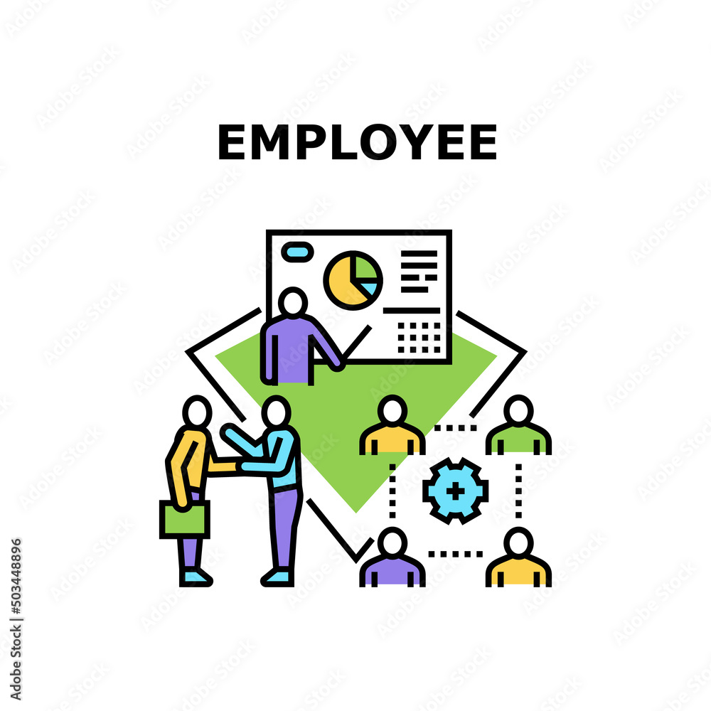 Employee Job Vector Icon Concept. Employee Job For Presenting Financial Report Or Analysis Trade Market, Businessman Communication With Partner On Conference And Meeting Color Illustration