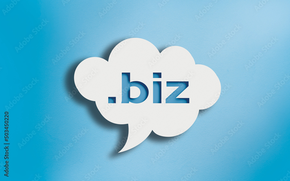 Biz Text in White Cloud Speech Bubble on Blue Biz Text in White Cloud Speech Bubble on Blue