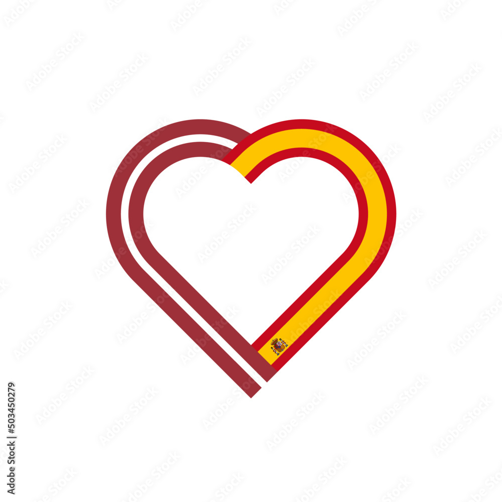 unity concept. heart ribbon icon of latvia and spain flags. vector illustration isolated on white background