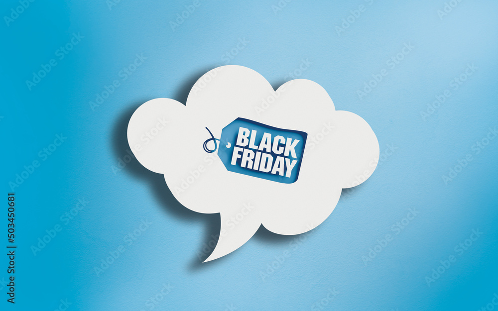 Black Friday Icon in White Cloud Speech Bubble on Blue Black Friday Icon in White Cloud Speech Bubble on Blue