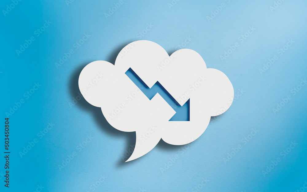 Financial Chart Arrow Sign White Cloud Speech Bubble on Blue Financial Chart Arrow Sign White Cloud Speech Bubble on Blue