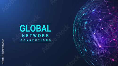 Global network connection concept. Big data visualization. Social network communication in the global computer networks. Internet technology. Business. Science. Vector illustration