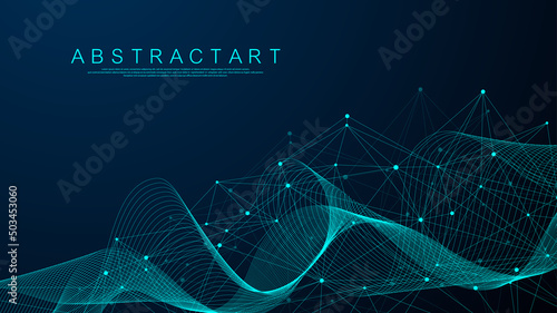 Technology abstract lines and dots connection background. Connection digital data and big data concept. Digital data visualization. Vector illustration