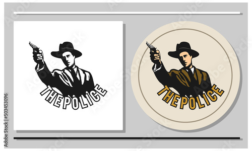 Illustration of a detective or policeman holding a gun