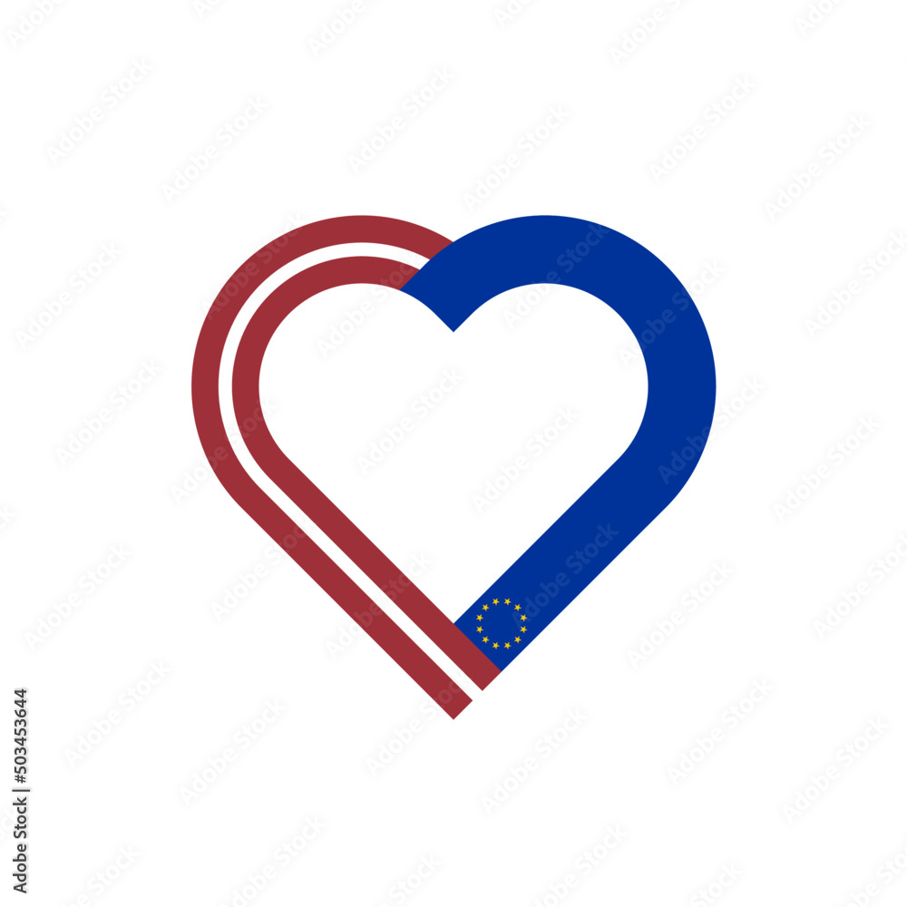 unity concept. heart ribbon icon of latvia and european union flags. vector illustration isolated on white background - obrazy, fototapety, plakaty 
