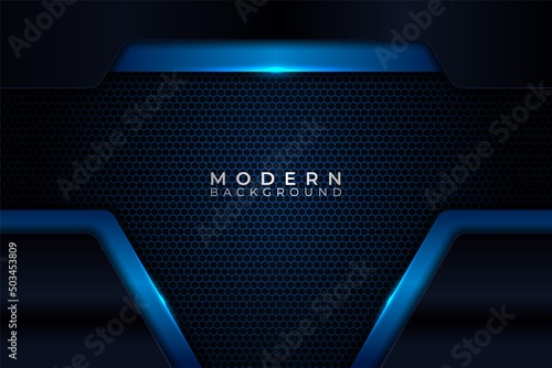 Modern Background Futuristic Technology Shiny Blue Metallic with Hexagon Pattern