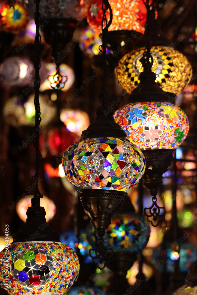 Colored traditional oriental arabic lanterns