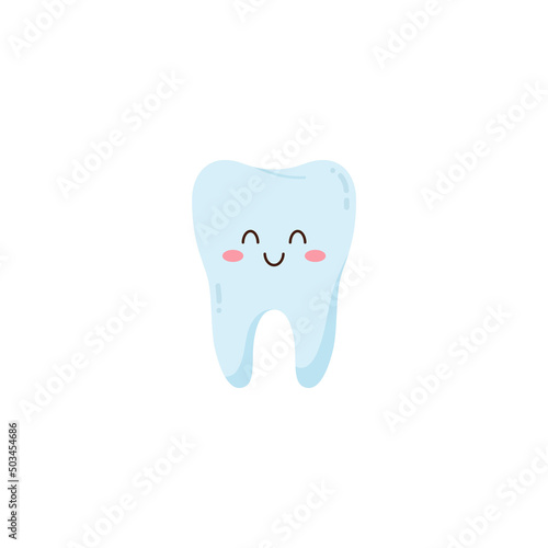 Happy smiling baby tooth kawaii character, flat vector illustration isolated.