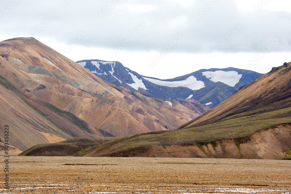 colored mountains of the volcanic landscape of Landmannalaugar. Iceland. tourism and nature