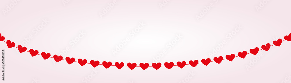 Isolated red hearts garland for Valentines Day and celebration card. Vector Illustration.