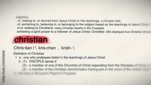 The Word Christian Red Highlighted in a Dictionary Animation photo