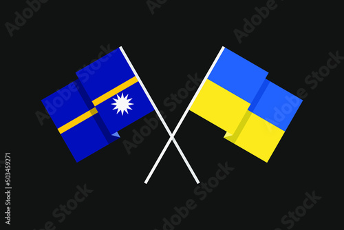 Flags of the countries of Ukraine and the Republic of Nauru (Pleasant Island, Pacific Ocean) in national colors. Help and support from friendly countries. Flat minimal graphic design.