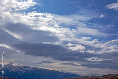 Beautiful clouds over the hilly landscapes of Iceland