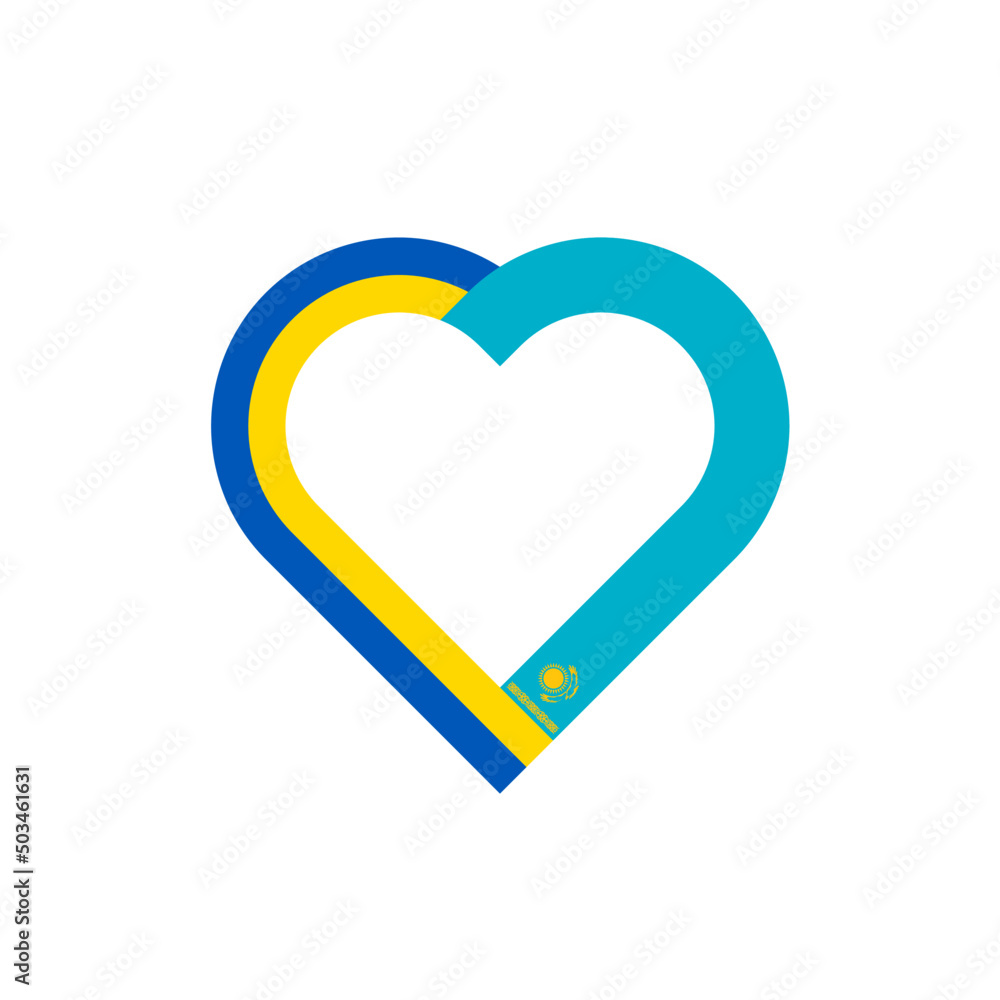 unity concept. heart ribbon icon of ukraine and kazakhstan flags. vector illustration isolated on white background unity concept. heart ribbon icon of ukraine and kazakhstan flags. vector illustration isolated on white background