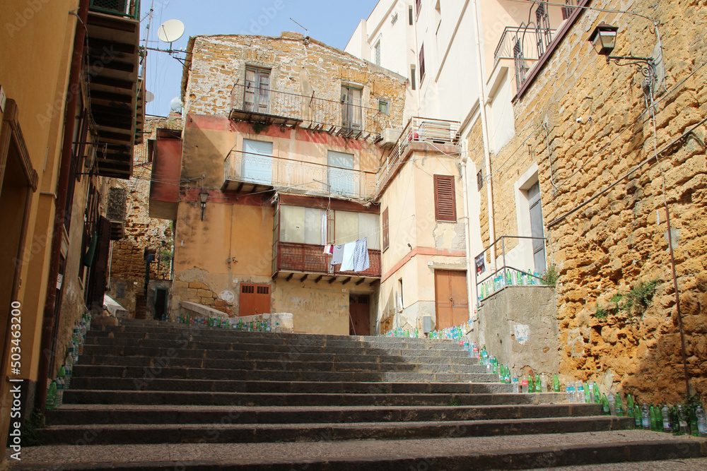 stairs and houses in agrigento in sicily (italy)