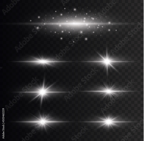 horizontal white light rays star flashes, sun rays