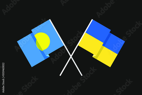 Flags of the countries of Ukraine and the Republic of Palau (USA, Pacific Ocean) in national colors. Help and support from friendly countries. Flat minimal graphic design.