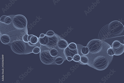 Trendy particles wavy balls in motion digital background. Futuristic dynamic surface vector illustration