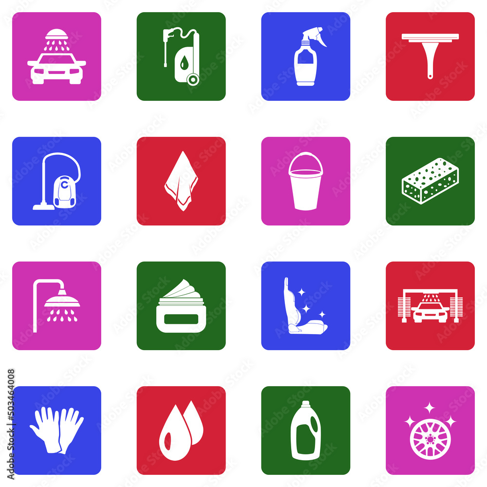 Car Cosmetics Icons. White Flat Design In Square. Vector Illustration. Car Cosmetics Icons. White Flat Design In Square. Vector Illustration.