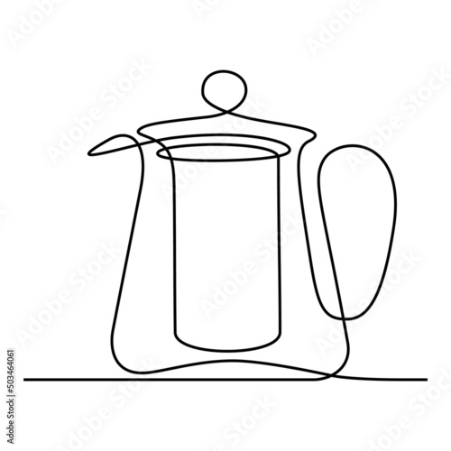 Teapot in continuous line art drawing style. Modern style teaware black linear design isolated on white background. Vector illustration