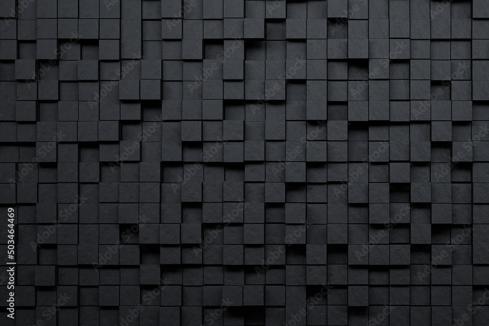 Modern black cube stone wall background - obrazy, fototapety, plakaty 