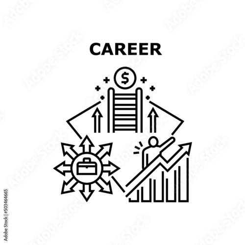 Career Manager Vector Icon Concept. Career Manager In Company, Increasing Sales And Profit, Employee Productivity And Development. Leadership And Goal Success Achievement Black Illustration