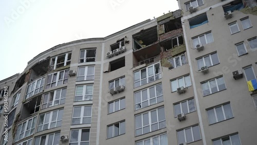 Irpen/Ukraine - 7.05.2022: Bombed and burned house of civilians during the Russian occupation