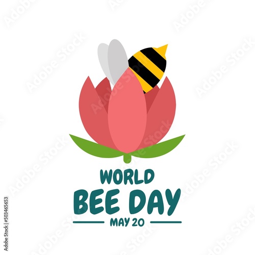 Vector illustration, bee pollinating on a flower, as a banner or template, world bee day.
