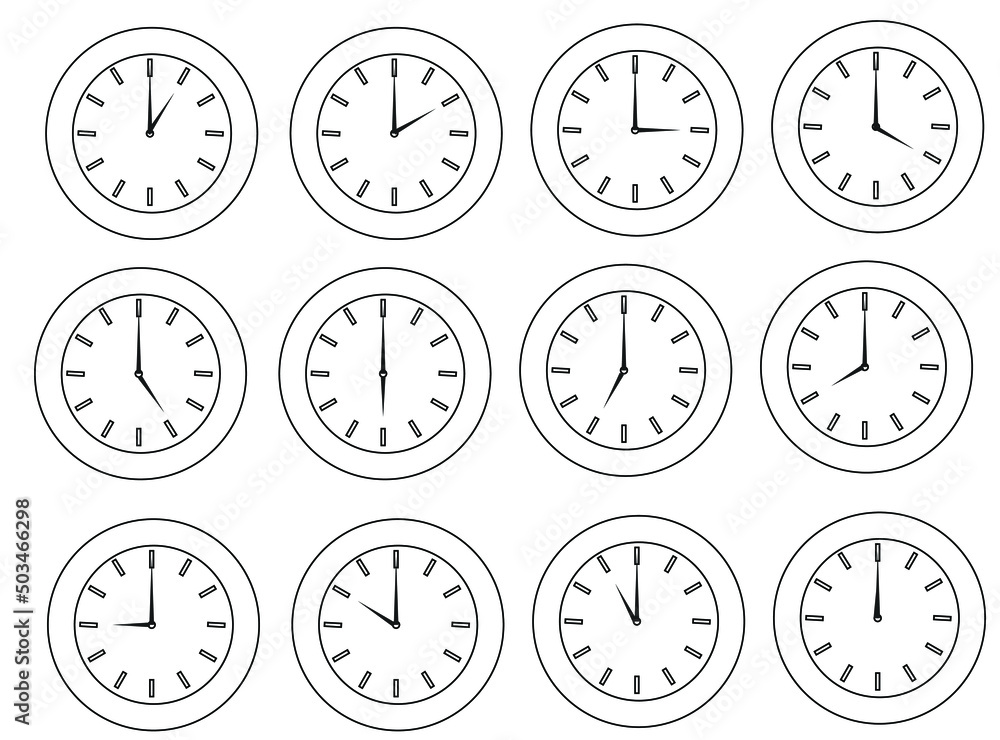 Watch. Time is shown every hour. Vector icon on a white background. Watch. Time is shown every hour. Vector icon on a white background.
