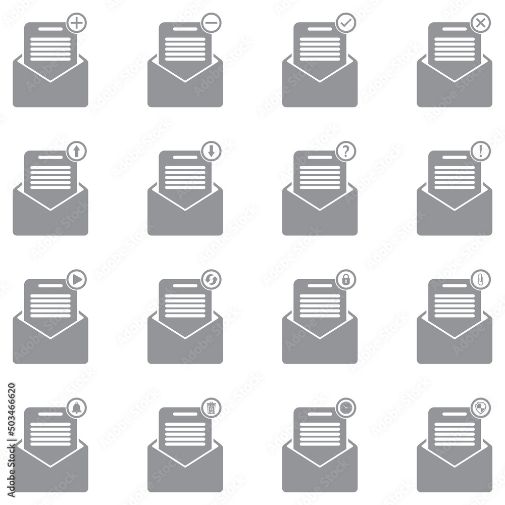 Email Icons. Gray Flat Design. Vector Illustration. Email Icons. Gray Flat Design. Vector Illustration.