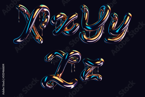 3d render of dark font with dripping glossy effect