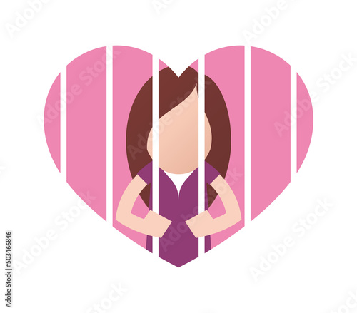 Vector heart icon woman in a cell. Isolated on white background.